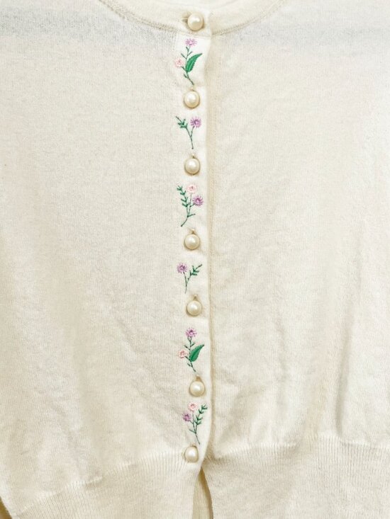 EUC Rouje Perrine Wool Blend Embroidered Cardigan Ivory 34, XS, 2 - Picture 4 of 7